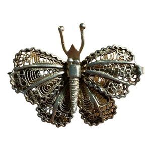 Vintage German Filigree Butterfly Brooch 800 Silver Gold Metal Vermeil Pin Colle